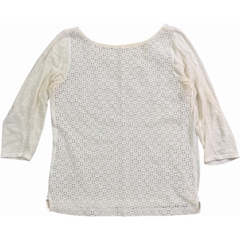 Anthropologie One September White‎ Lace Front 3/4 Sleeve Knit Top Small Women's